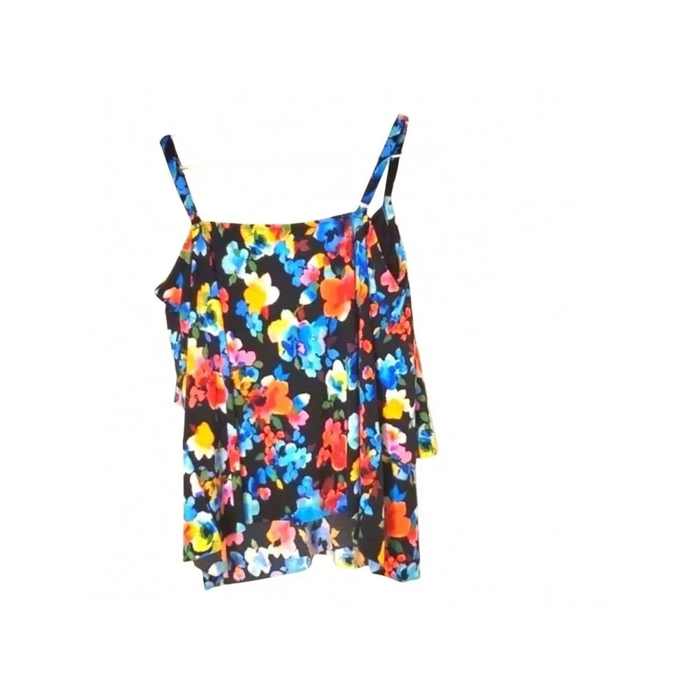 Floral Tankini Swimsuit Top Layered Ruffle Plus Size Swimwear